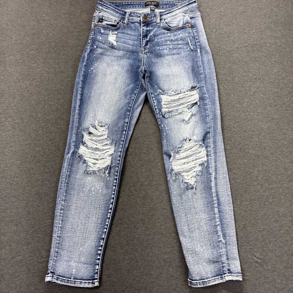 Judy Blue Boyfriend Fit Jeans Women 7/28 (28x29) Blue Distressed Stretch Grunge